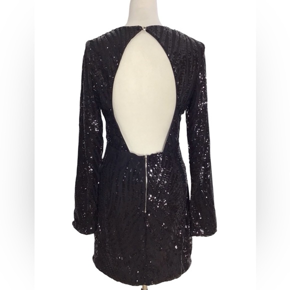 Love & Lemonade Black Sequin Long Sleeve Open Back Dress Size XL NWT - Picture 6 of 7